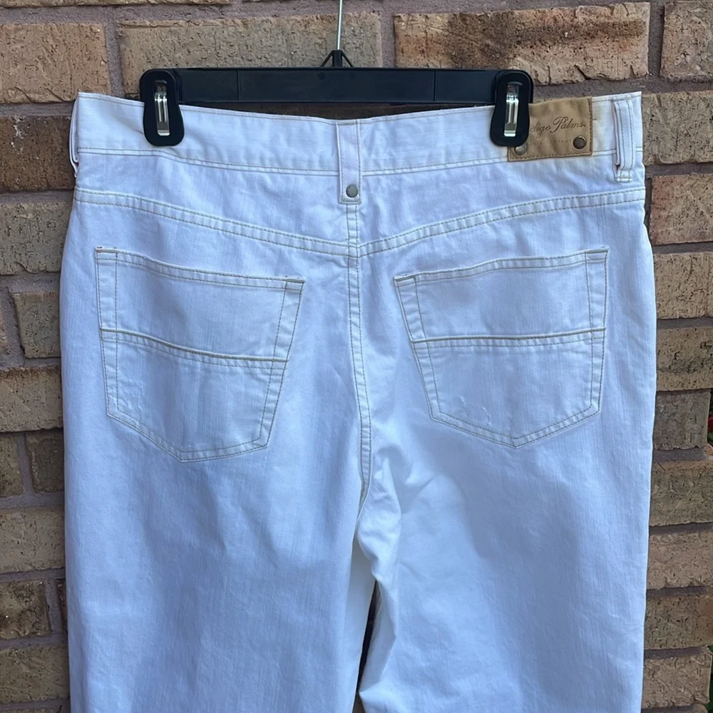 Indigo Palms White Jeans w Brown Contrast Stitch 🤍